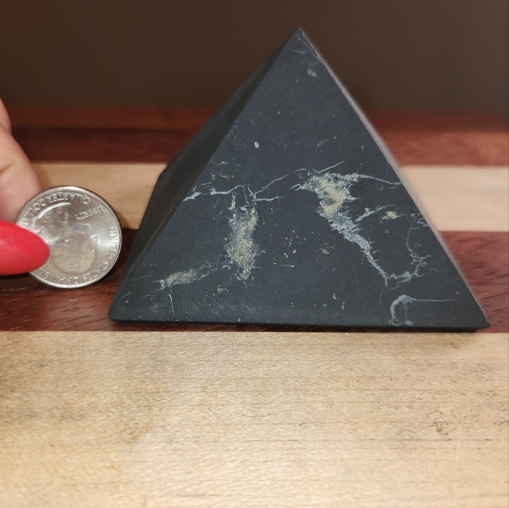 "Authentic 80mm Shungite Pyramid - EMF Protection, Healing Energy Home Deco